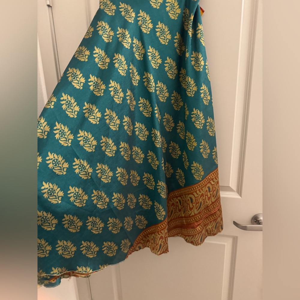 Teal and Gold Patterned Fabric